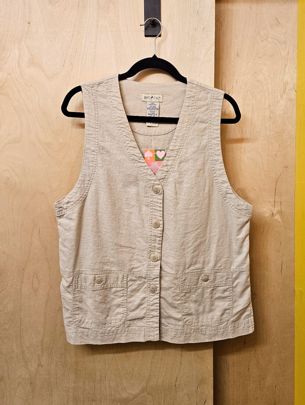 Y2K White Stag Khaki Linen Button Vest
